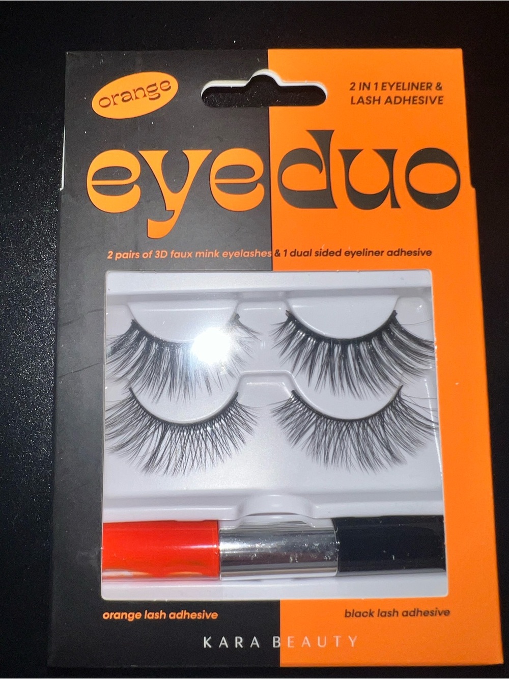 Kara Beauty Eyeduo False Lashes with Dual Eyeliner Adhesive - Black & Orange